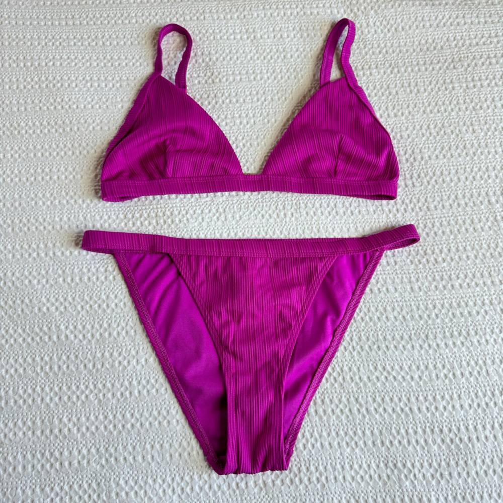 South Beach Women's Ribbed Magenta Bikini Set